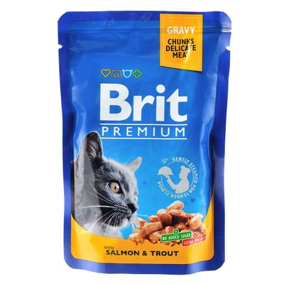 Brit Premium Шматочки з лососем і фореллю для котів 100271 /505999 фото