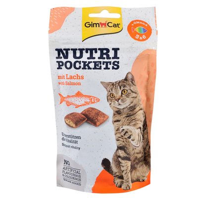GimCat Nutri Pockets Salmon & Omega 3+6 - подушечки з Лососем та Омега-3 для котів, 60г G-419299/400730 фото