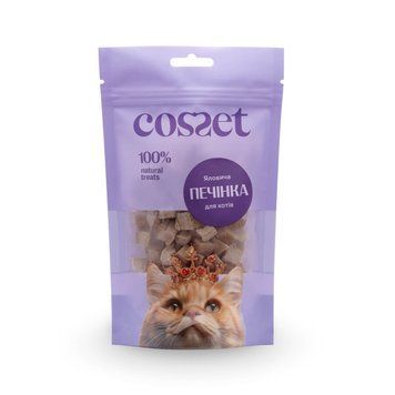 Натуральні ласощі для котів Cosset &mdash; ліофілізована яловича печінка, 40 г. 100% натуральний сублімований продукт. Купуйте онлайн преміальну винагороду для підтримки імунітету вашого кота.