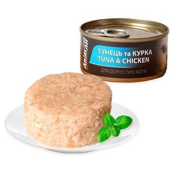 AnimAll Tuna & Chicken Jelly Cans - Кусочки тунца и курицы в желе для кошек, 85г 168330 фото