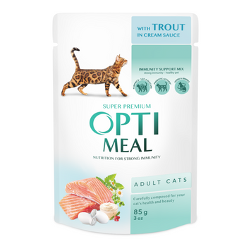Optimeal Кусочки с Форелью в кремовом соусе для кошек, 85г 36586 фото