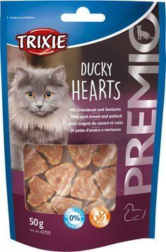 Trixie Premio Duck Hearts - Ласощі сердечка з Качкою та Сайдою для котів, 50г TX-42705 фото
