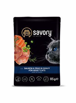 Savory Cat Pouch with Salmon & Peas in Gravy, 85г 20116 фото