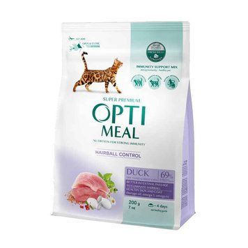 Optimeal Cat Adult Hairball Control with Duck, 0,2кг 36241 фото