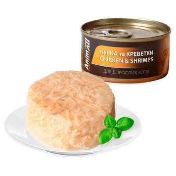 AnimAll Chicken & Shrimp Jelly Cans - Кусочки курицы и креветки в желе для кошек, 85г 168324 фото