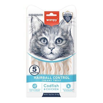 Wanpy Creamy Treat Hairball Control Codfish & Chicken - рідкі ласощі з Тріскою та Куркою, 5*14г RAC-68 фото