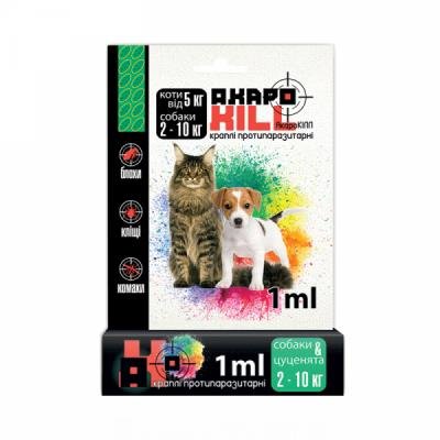 АкароКілл краплі протипаразитарні для собак вагою від 2 до 10кг та котів вагою від 5кг UZV50362 фото