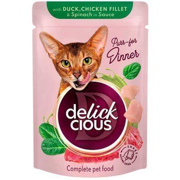 Delick Cious Cat Duck, Chicken Fillet, Spinach in Sauce, 85г B5410101 фото