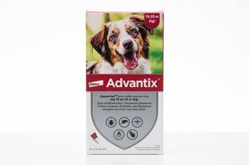 Краплі Advantix Dog Spot-On для собак середніх порід вагою 10-25 кг, одноразова піпетка для захисту від бліх, кліщів та комарів