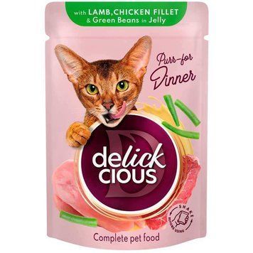 Delick Cious Cat Lamb, Chicken Filets, Green Beans in Jelly, 85г B5410301 фото