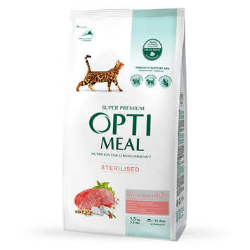 Optimeal Cat Adult Sterilised with Beef & Sorghum, 0,7кг 36964 фото