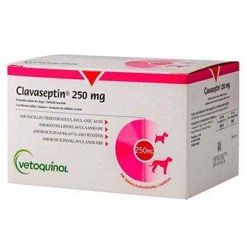 Упаковка Clavaseptin 250 мг (10 таблеток) &ndash; антибіотик зі смаком м'яса, що спрощує лікування інфекцій у собак та котів.