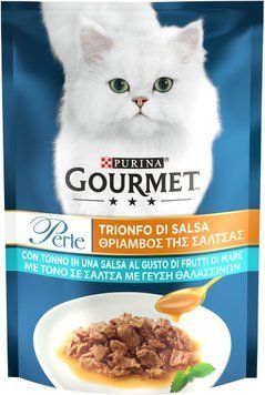 Gourmet Perle Соус Де-Люкс &mdash; Мини-филе тунца в соусе для кошек, 85г 13778 фото