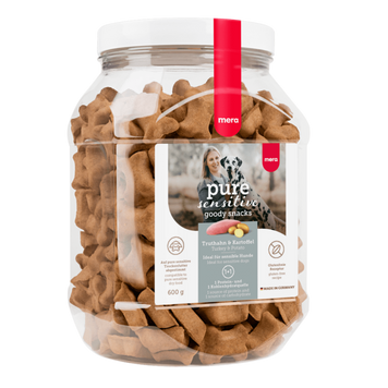 Снеки Mera Pure Sensitive Snack Turkey & Potato для собак &mdash; з індичкою та картоплею, легкозасвоювані та корисні для травлення. Купуйте на вагу з доставкою!