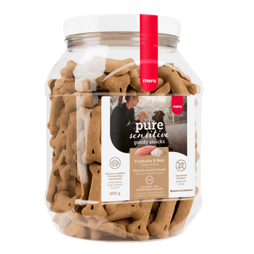 Снеки Mera Pure Sensitive Snack Turkey & Rice для собак &mdash; з індичкою та рисом, легкозасвоювані та підтримують здоров&rsquo;я травної системи. Купуйте на вагу з доставкою!