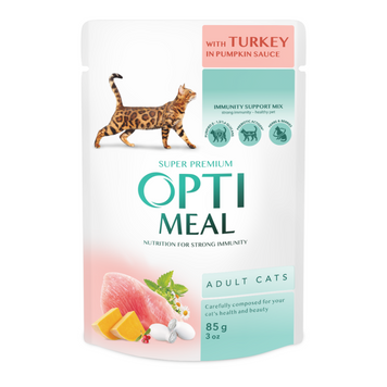 Optimeal Шматочки з Індичкою у гарбузовому соусі для котів, 85г 36585 фото