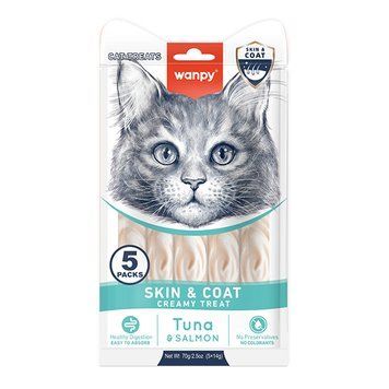 Wanpy Creamy Treat Skin & Coat Tuna & Salmon - рідкі ласощі з Тунцем та Лососем для котів, 5*14г RAC-67 фото