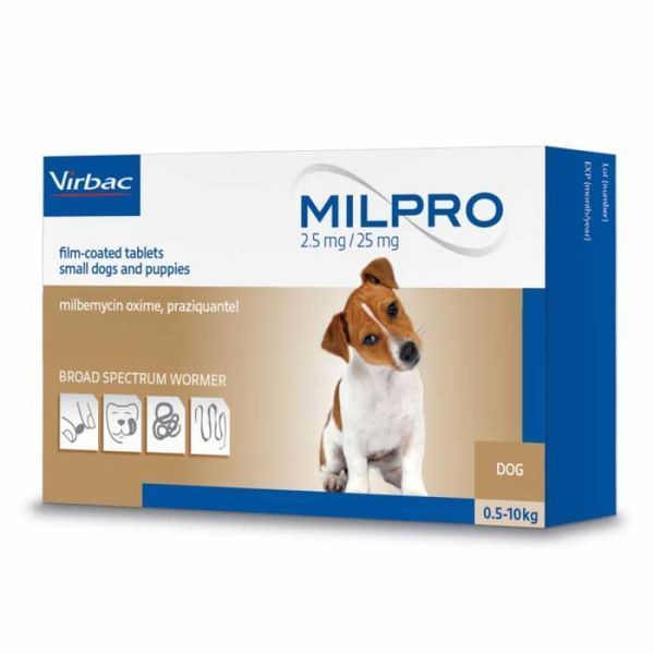 VIT06928_1 фото Таблетка від глистів Мілпро (Milpro) для собак та цуценят вагою до 5 кг. Ефективний засіб проти круглих та стрічкових гельмінтів, а також для профілактики дирофіляріозу. Купуйте поштучно для точного дозування вашому малюку.