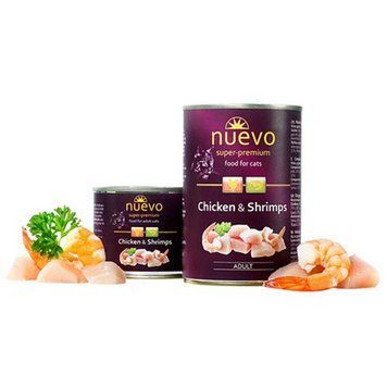 Nuevo Cat Chicken & Shrimps Cans - рублене м'ясо Курки та Креветки для котів, 200г 95107     (217) фото