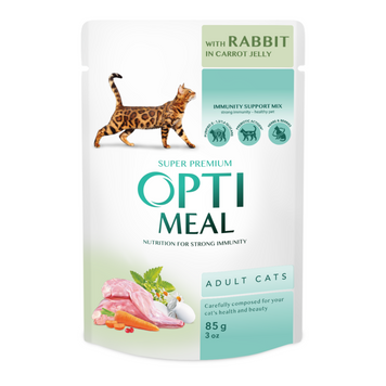 Optimeal Шматочки з Кроликом у морквяному желе для котів, 85г 36584 фото